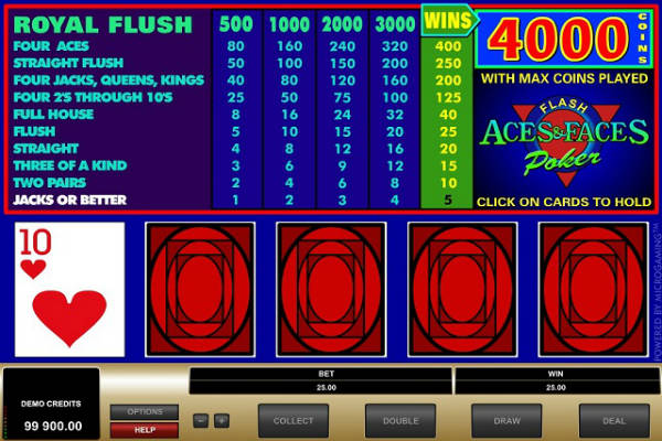 aces and faces video poker im Playfortuna casino